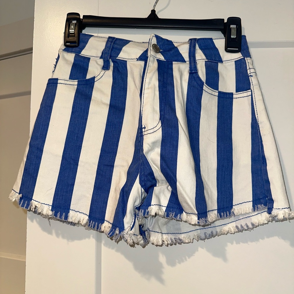 Blue and White Striped Women's Shorts